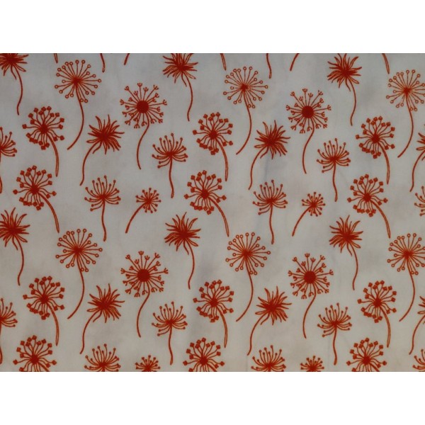 Coupon tissu STENZO popeline de coton – pissenlit rouge rouille, fond blanc - 50x50cm - Photo n°1