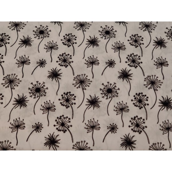 Coupon tissu STENZO popeline de coton – pissenlit noir, fond blanc - 50x50cm - Photo n°1
