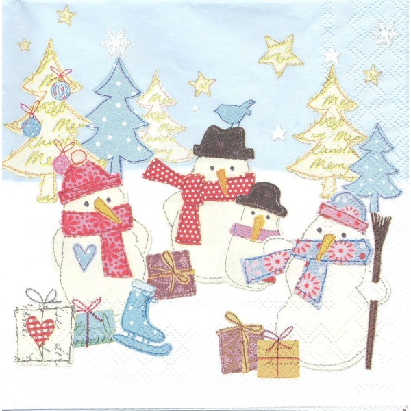 4 Serviettes en papier Homme de neige Noël Format Lunch Decoupage Decopatch 2572-7304-41 Stewo - Photo n°1