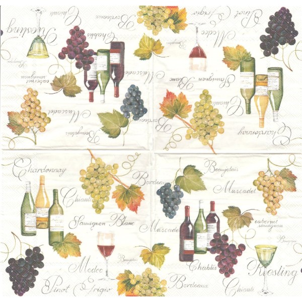 4 Serviettes en papier Cuisine Vin Bordeaux Beaujolais Format Lunch Decoupage Decopatch L-522100 IHR - Photo n°1