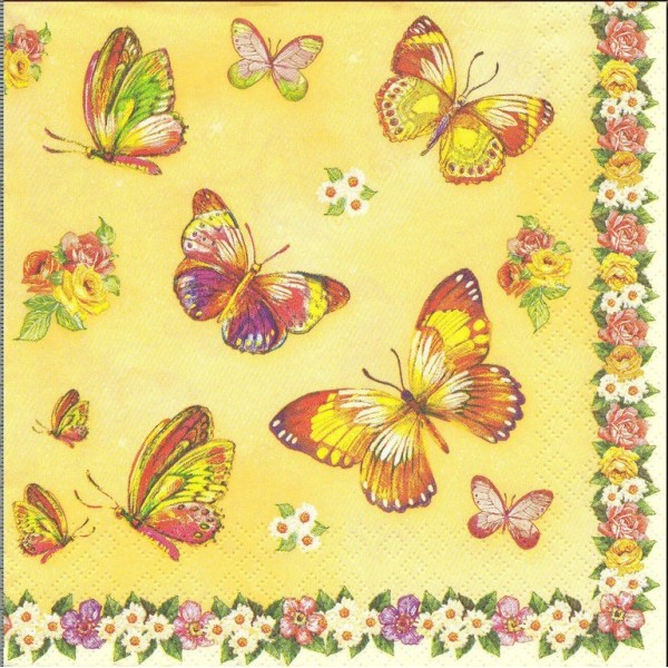 4 Serviettes en papier Papillon Fleurs Format Lunch Collage Decopatch SDOG-003701 Pol-Mak - Photo n°1