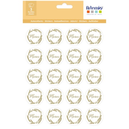 Stickers Ronds Artemio Collection On se marie - Merci doré - 3 feuilles