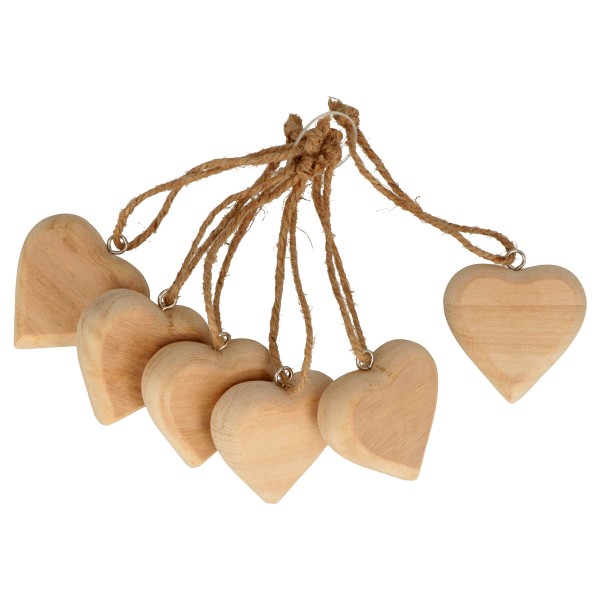 Coeurs en bois à suspendre - 6 x 5,5 cm - 6 pcs - Photo n°2