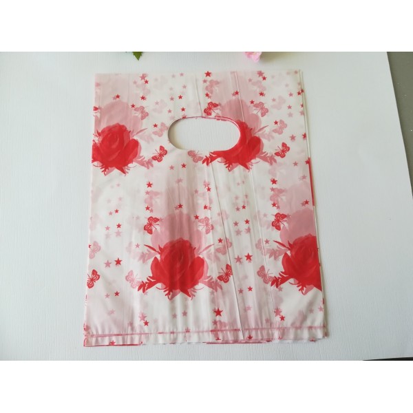Sachets plastique 15 x 20 cm motif à fleurs rouges x 10 - Photo n°2