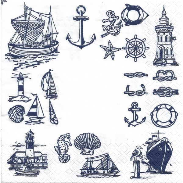 4 Serviettes en papier Maritime Mer Symboles Lunch Decoupage Decopatch Ti-Flair 370422 - Photo n°1