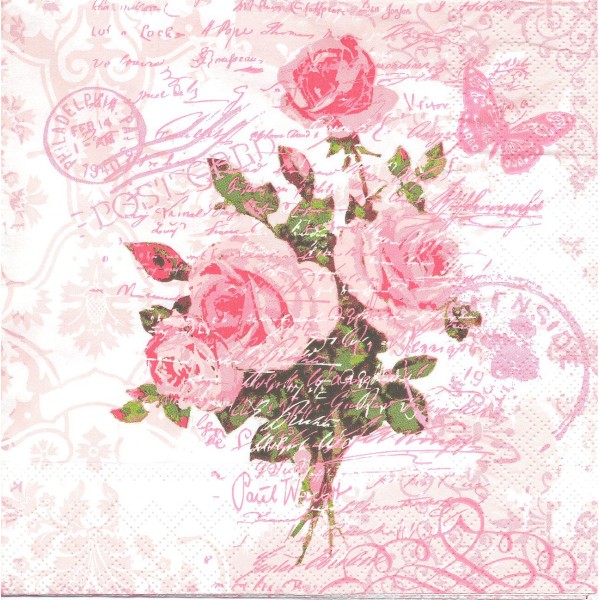 4 Serviettes en papier Bouquet de Roses Format Lunch Decoupage Decopatch 2572-7509-25 Stewo - Photo n°1