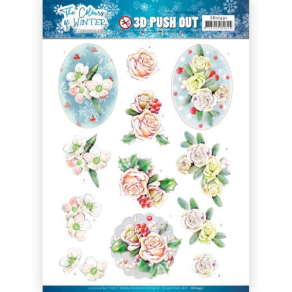 Carte 3D prédéc. - SB10491 - Colours of winter - Fleurs roses - Photo n°1