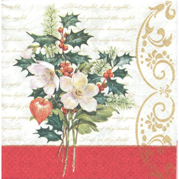 4 Serviettes en papier Fleurs de Noël Format Lunch Decoupage Decopatch SDL-100903 Paw - Photo n°1