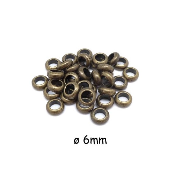 50 Perles Rondelle Fine 6mm En Métal Bronze Pour Cordon 3,5mm - Photo n°1