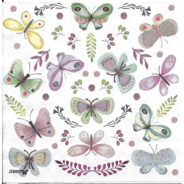 4 Serviettes en papier Papillons Format Lunch Decoupage Decopatch 2572-6555-60 Stewo - Photo n°2