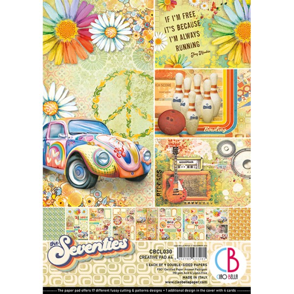 Papier scrapbooking Ciao Bella - The Seventies - A4 - 9 feuilles - Photo n°1