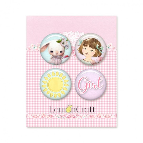 4 badges métal décoration scrapbooking 2,5 cm LemonCraft GIRL’S LITLLE WORKD - Photo n°1