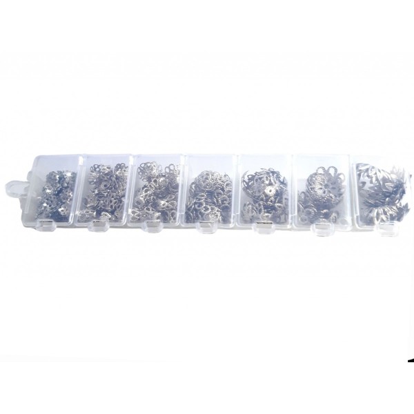Boite box de perles coupelles caps calotte argentées - 7 tailles et formes - Photo n°1
