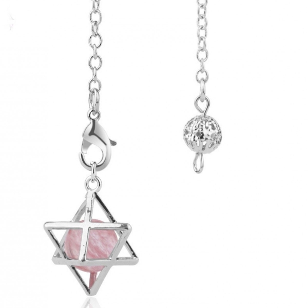 Pendule merkaba étoile avec une perle de quartz rose 10mm - Photo n°1