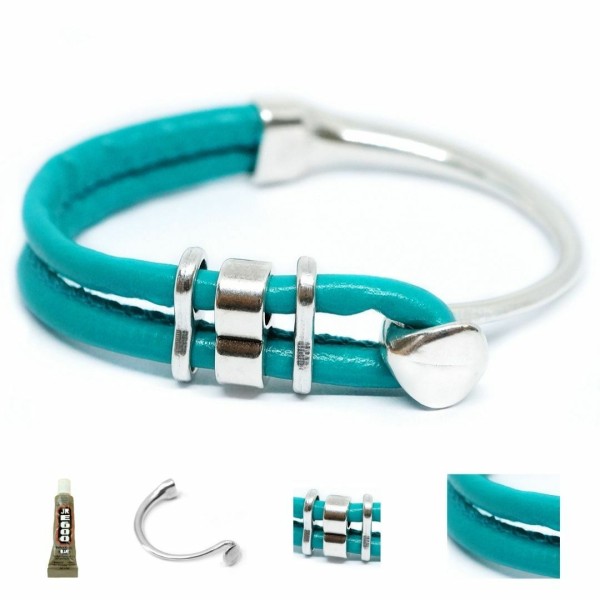 1 Ensemble de bracelet Kraftika Turquoise Blue Green Leather Cordon Faux Pu 999 Métal Zamak plaqué a - Photo n°1