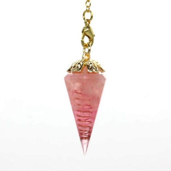 Pendule à facettes en résine, ressort et chips de quartz rose neuf - Photo n°2
