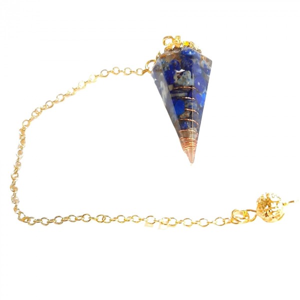 Pendule à facettes en résine, ressort et chips de lapis lazuli neuf - Photo n°1