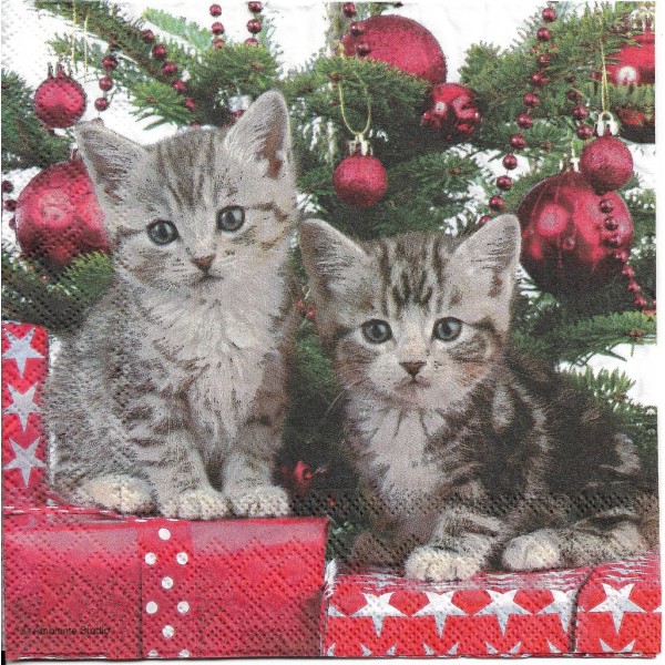 4 Serviettes en papier Chats de Noël Format Lunch Decoupage Decopatch 33314670 Ambiente - Photo n°2