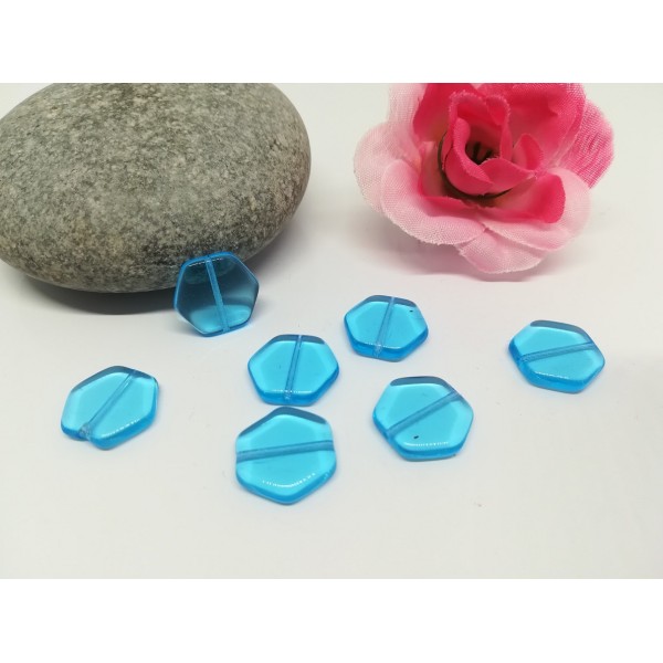 Perle en verre octogonale et plate 15 mm bleu x 8 - Photo n°1