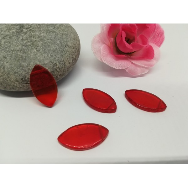 Perle en verre ovale et plate 25 mm rouge x 5 - Photo n°1