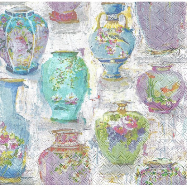 4 Serviettes en papier Vases Fleuris Format Lunch Decoupage Decopatch 13313990 Ambiente - Photo n°1