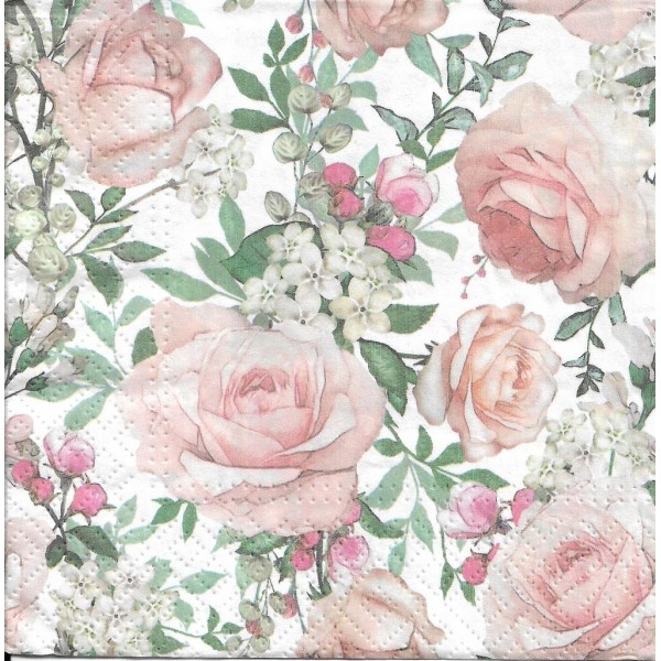 4 Serviettes en papier Fleurs Roses Gorgeous Format Cocktail Decoupage Decopatch SDC-122600 Paw - Photo n°1