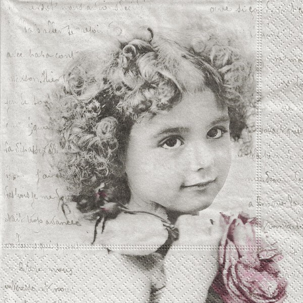 4 serviettes en papier découpage collage 33 cm VINTAGE ENFANT FLEUR ECRITURE - Photo n°1