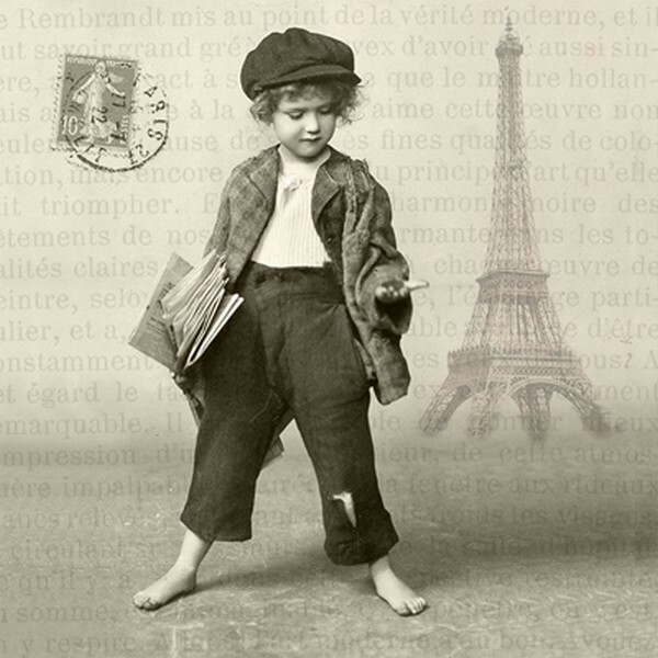 4 serviettes en papier découpage collage 33 cm VINTAGE ENFANT PARIS TOUR EIFFEL - Photo n°1