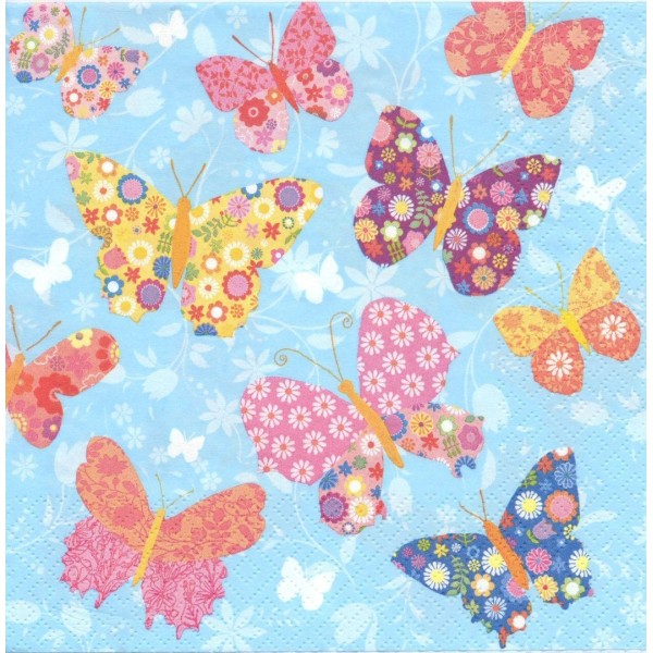 4 Serviettes en papier Papillons millefiori Format Lunch Decoupage Decopatch 1210-13001 Atelier - Photo n°1