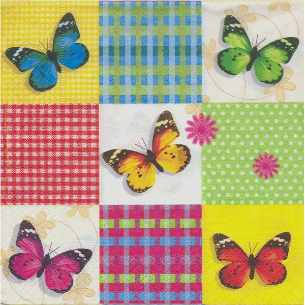 4 Serviettes en papier Papillon sur carrés Format Lunch Decoupage Decopatch 21396 Paper+Design - Photo n°1