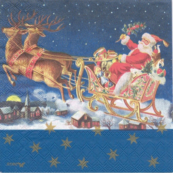 4 Serviettes en papier Père Noël en traîneau Format Lunch Decoupage Decopatch 2572-8354-40 Stewo - Photo n°1