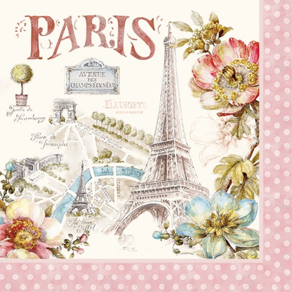 4 serviettes en papier découpage collage 33 cm PARIS FOR EVER D 233 - Photo n°1