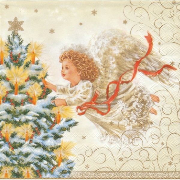 4 Serviettes en papier Ange de Noël Format Lunch Decoupage Decopatch SLGW-004702 Pol-Mak - Photo n°1
