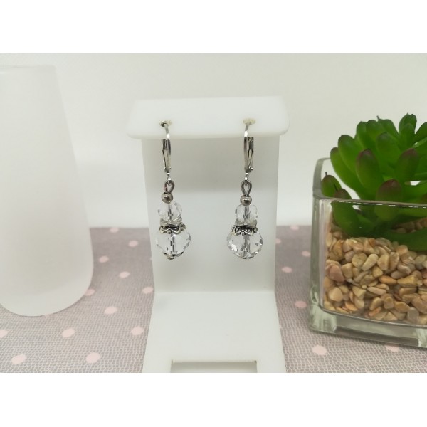 Kit boucles perles en verre cristal à facette et apprêts argent mat - Photo n°1