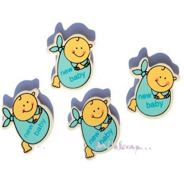 Bébés bois autocollants bleu - 4 pièces - Photo n°1