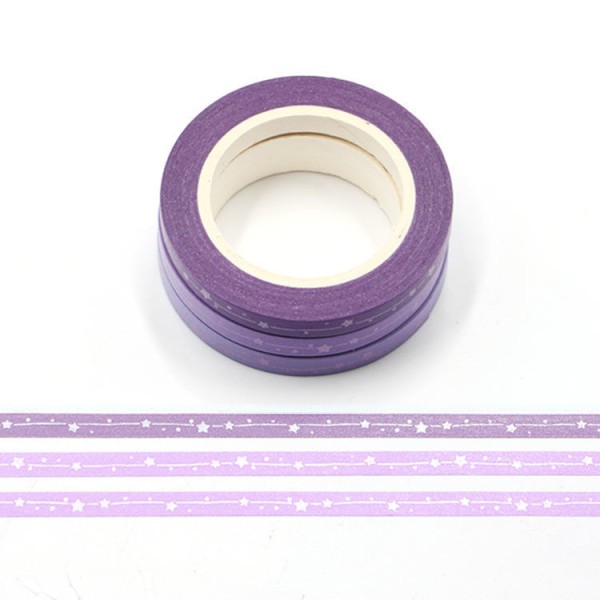 Masking tape 3 rouleaux fins 5mm foil étoiles violet F160 - Photo n°1