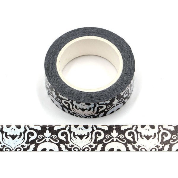 Masking tape métallisé foil noir motif holographique - 1,5cm x 10m - F163 - Photo n°1