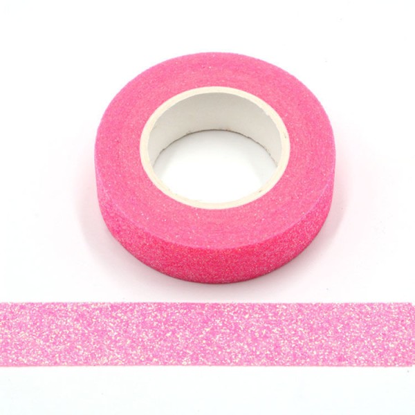 Masking tape glitter rose bonbon scintillant - 15mm x 5m - G079 - Photo n°1