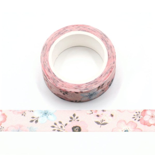 Masking tape glitter fleurs rose pâle scintillante - 15mm x 5m - G070 - Photo n°1