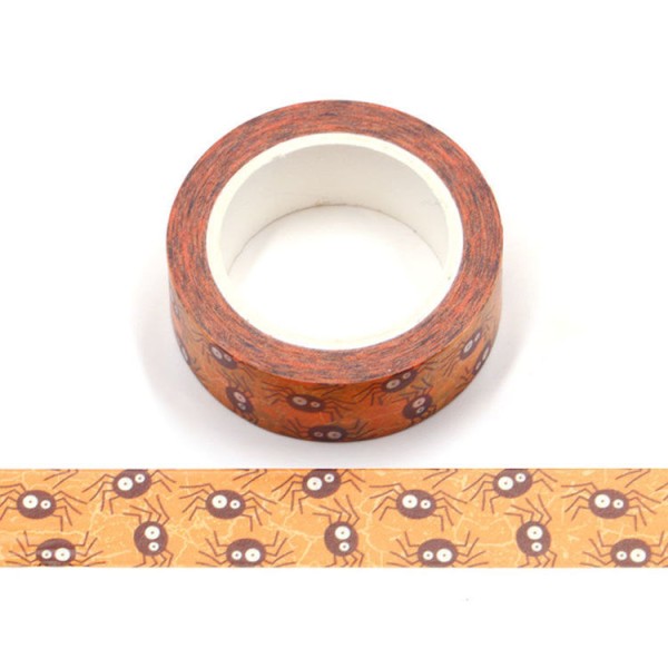 Masking tape orange araignées noires - 15mm x 10m - W519 - Photo n°1