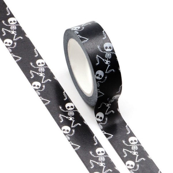Masking tape noir squelette blanc - 15mm x 10m - W521 - Photo n°2