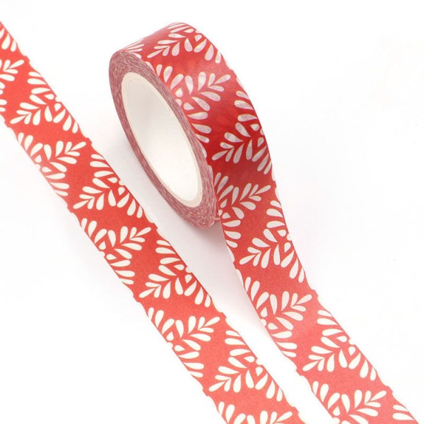 Masking tape rouge motif blanc - 15mm x 10m - W523 - Photo n°2