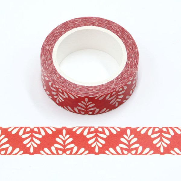 Masking tape rouge motif blanc - 15mm x 10m - W523 - Photo n°1