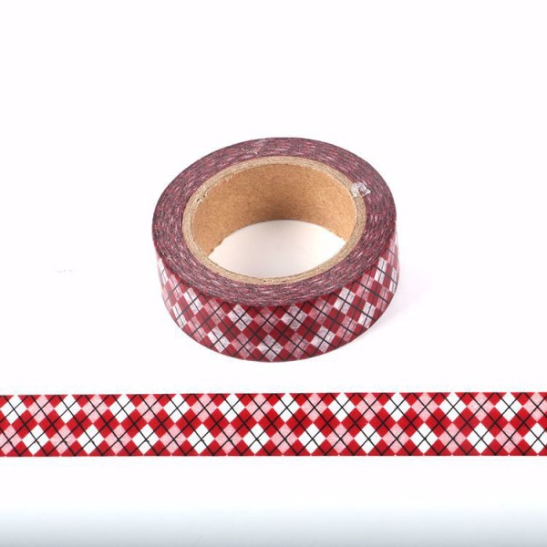 Masking tape quadrillage jacquard rouge et blanc - 15mm x 10m  -  W505 - Photo n°1