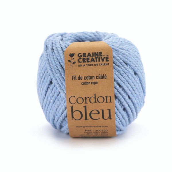 Macramé Pelote Coton Câblé Bleu Ciel 2.5mm - Photo n°1