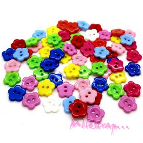 Boutons fleurs plastique multicolore - 30 pièces - Photo n°1