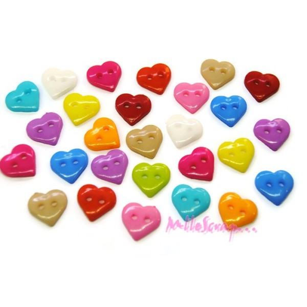 Boutons cœurs plastique multicolore - 10 pièces - Photo n°1