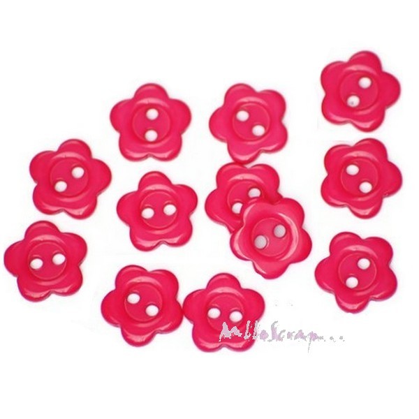 Boutons fleurs plastique rose foncé - 10 pièces - Photo n°1