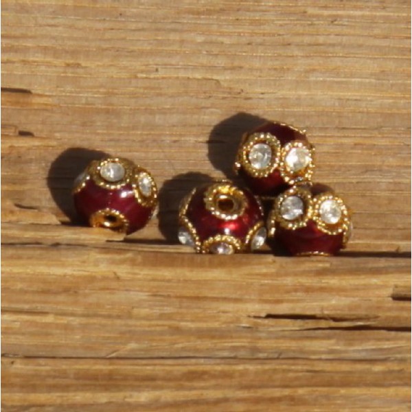 Lot de 4 perles indiennes rouges 8mm - Photo n°1