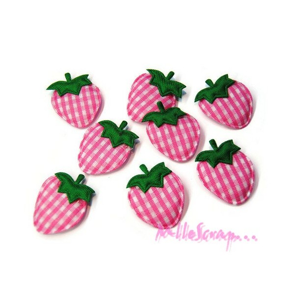 Appliques fraises tissu rose foncé - 5 pièces - Photo n°1